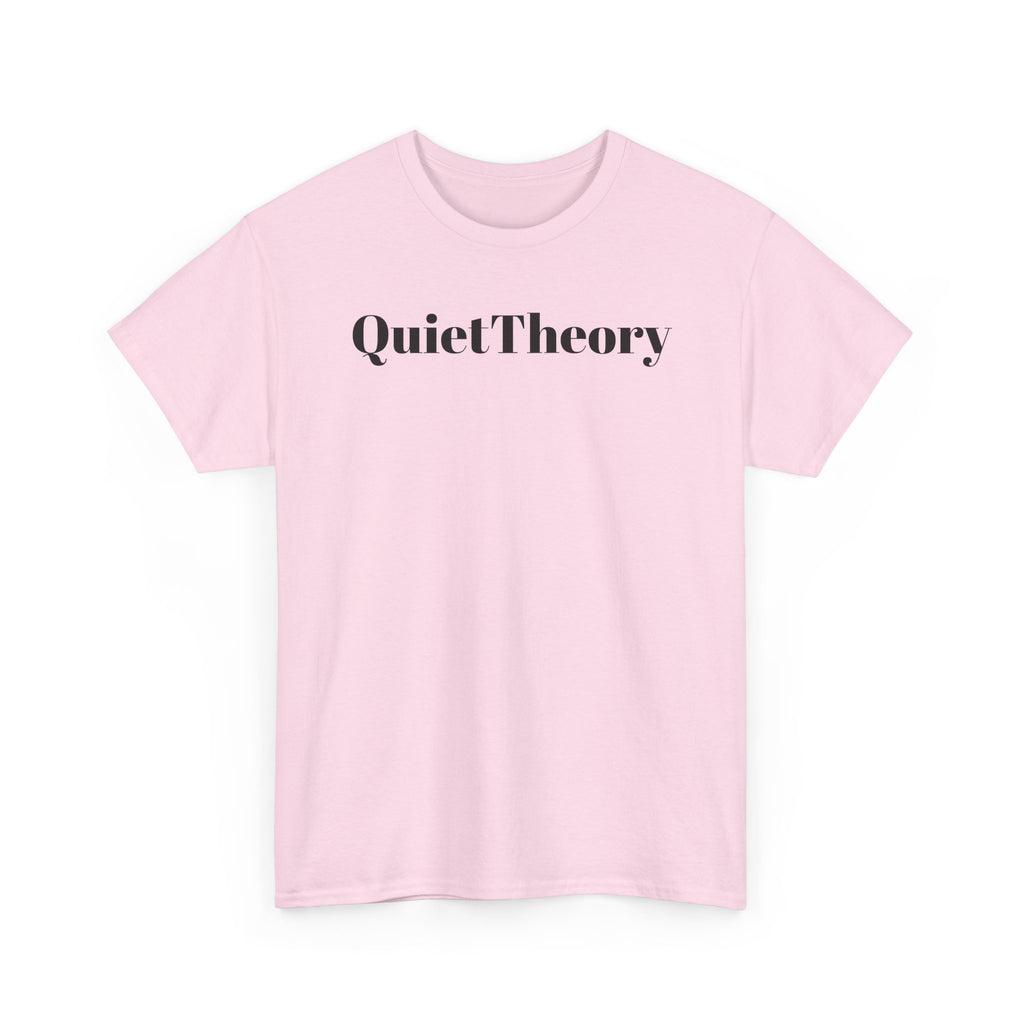 Quiet Theory Minimalist Graphic Tee — White Text Logo T-Shirt