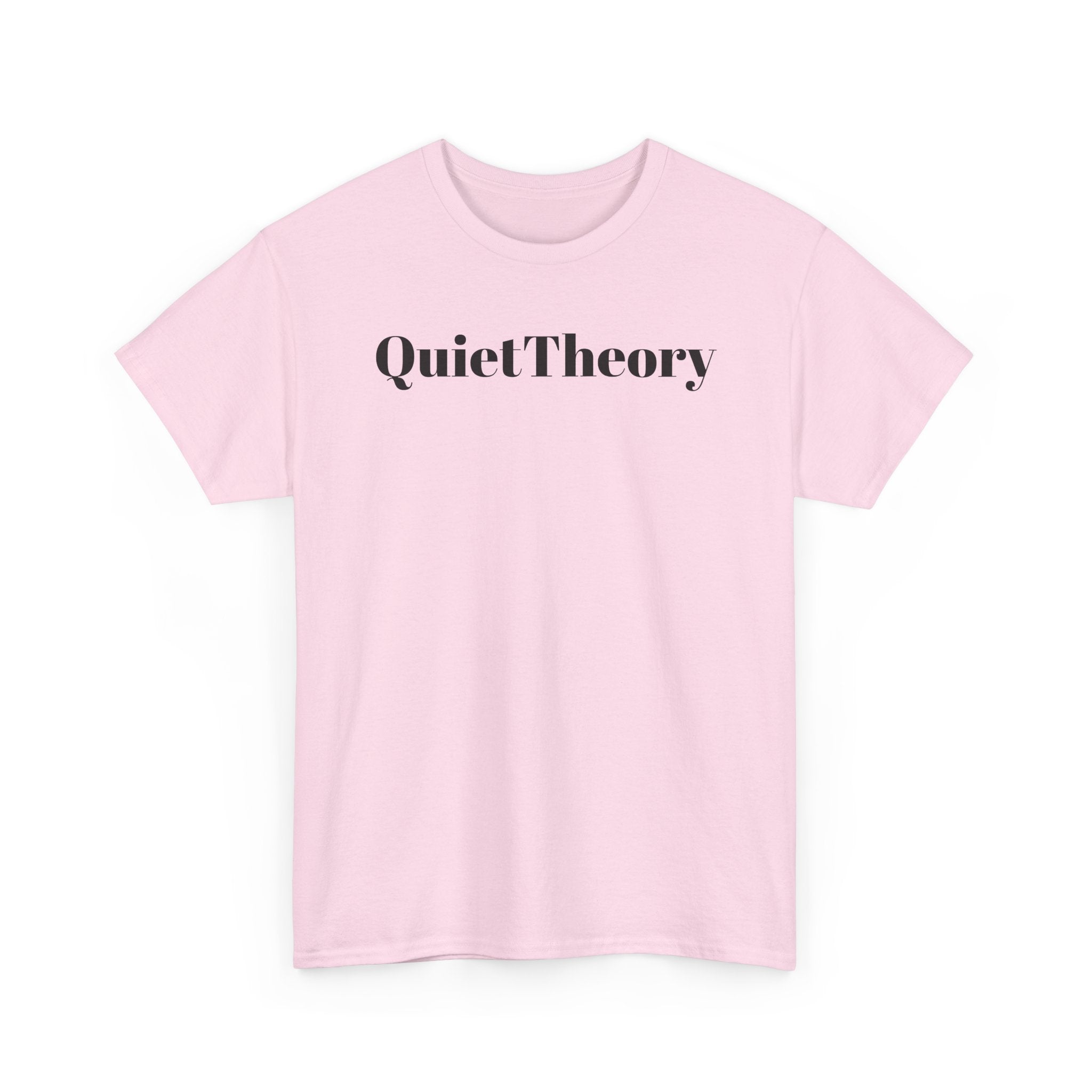 Quiet Theory Minimalist Graphic Tee — White Text Logo T-Shirt
