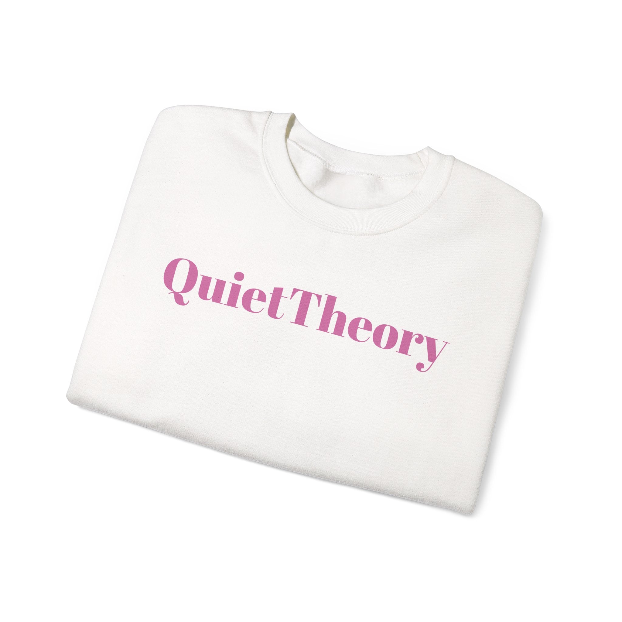 Quiet Theory Crewneck Sweatshirt — Minimalist Pink Text Pullover