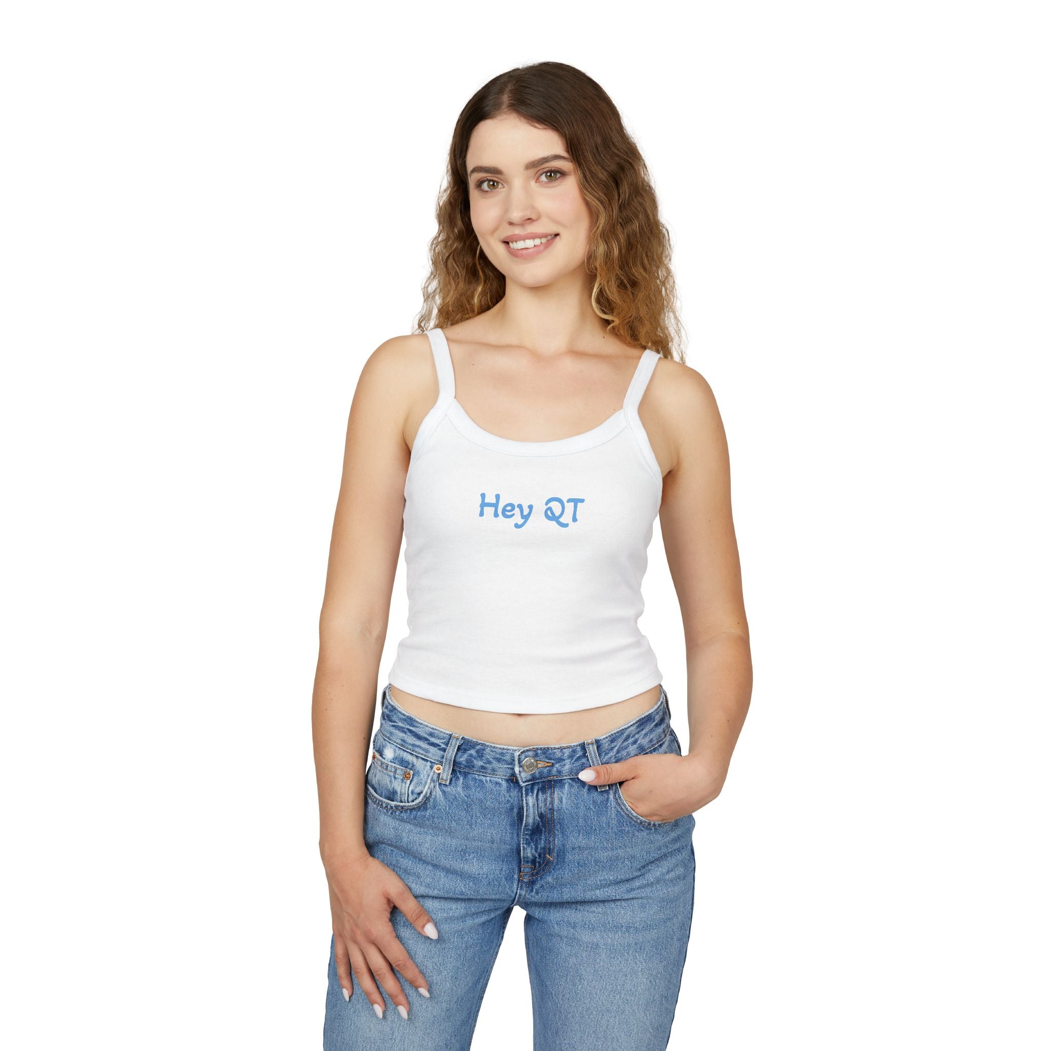 Hey QT Spaghetti Strap Tank Top — Cute Minimalist Crop Tank for Women