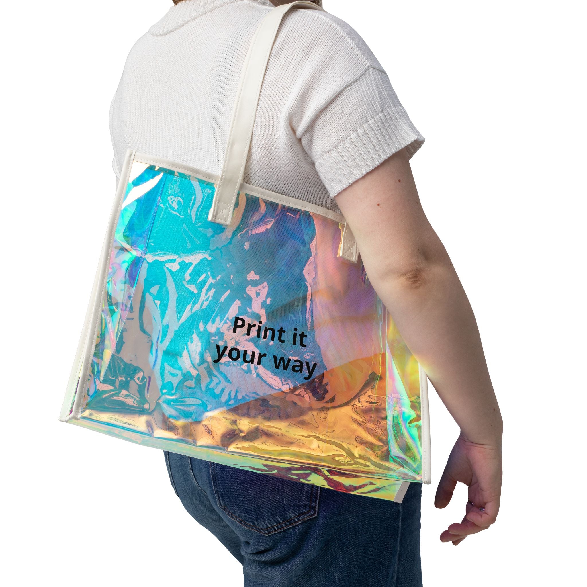 Holographic Beach Tote Bag — Iridescent Clear Pool Bag
