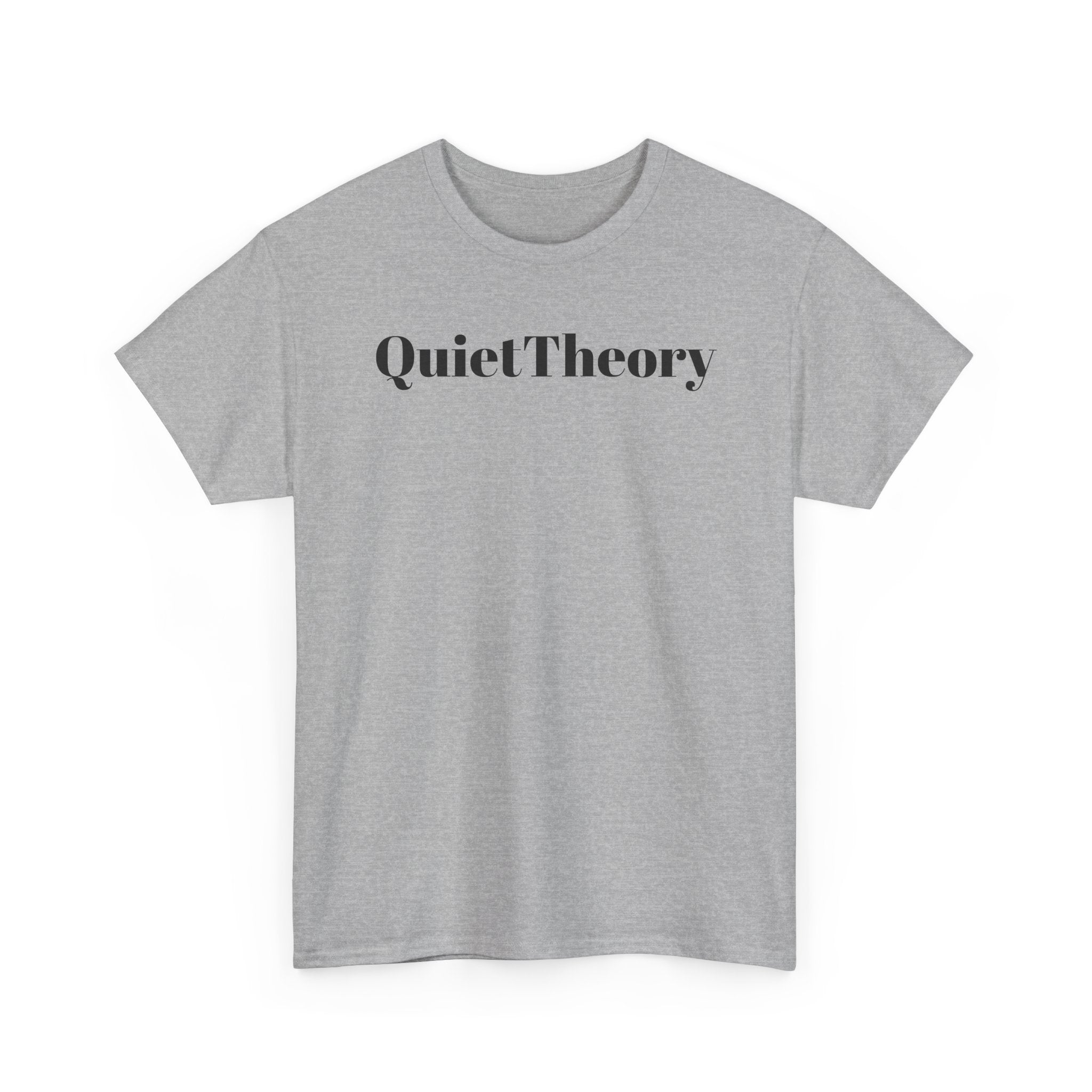 Quiet Theory Minimalist Graphic Tee — White Text Logo T-Shirt