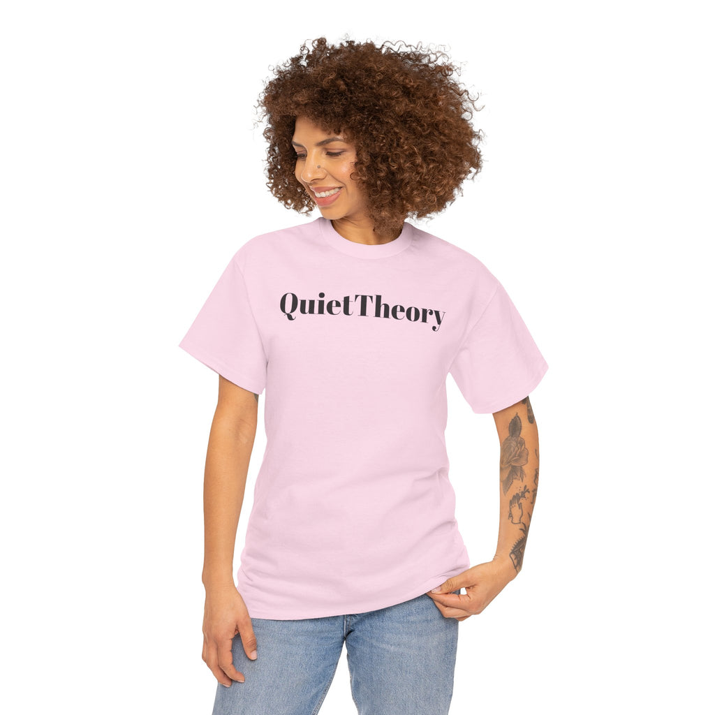 Quiet Theory Minimalist Graphic Tee — White Text Logo T-Shirt