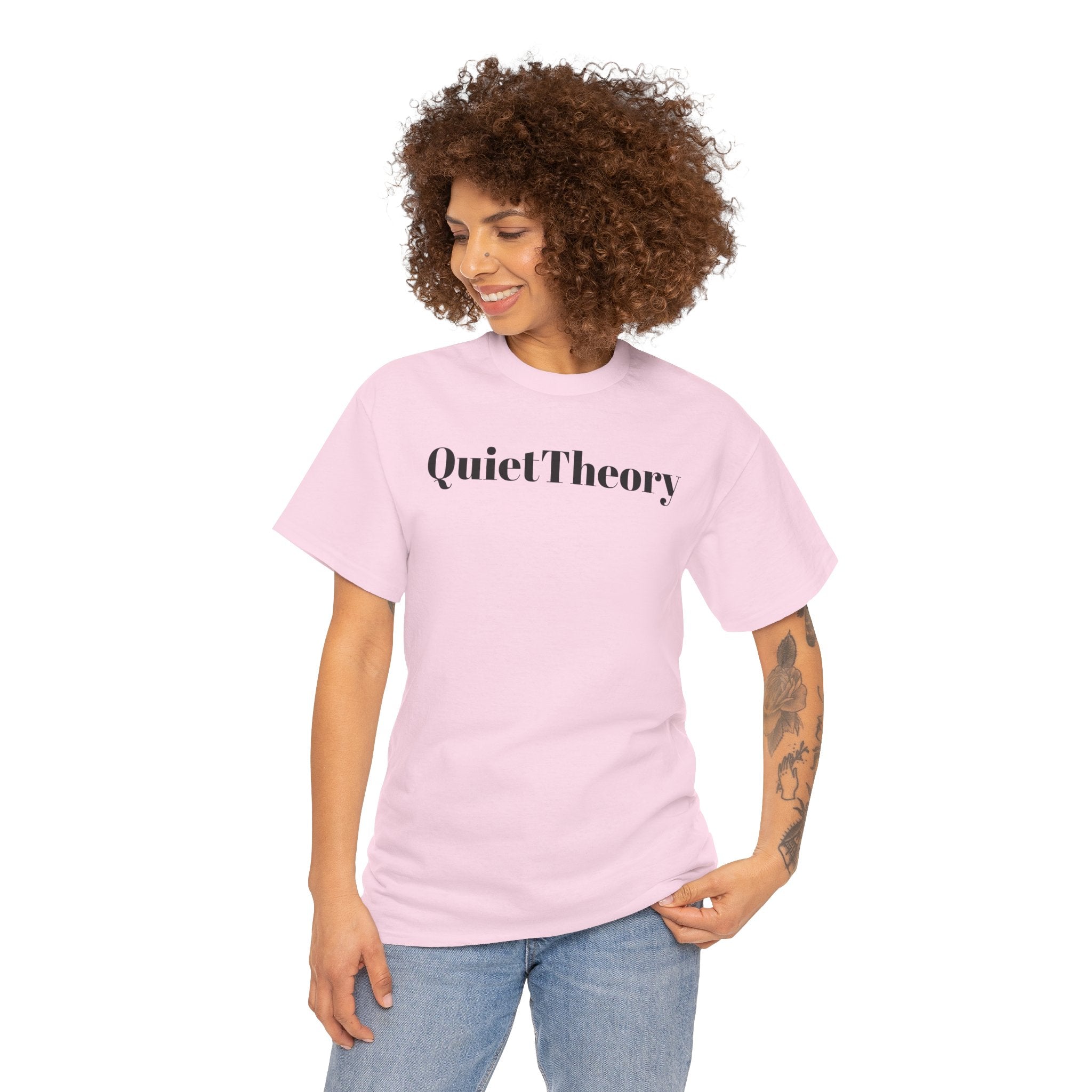 Quiet Theory Minimalist Graphic Tee — White Text Logo T-Shirt