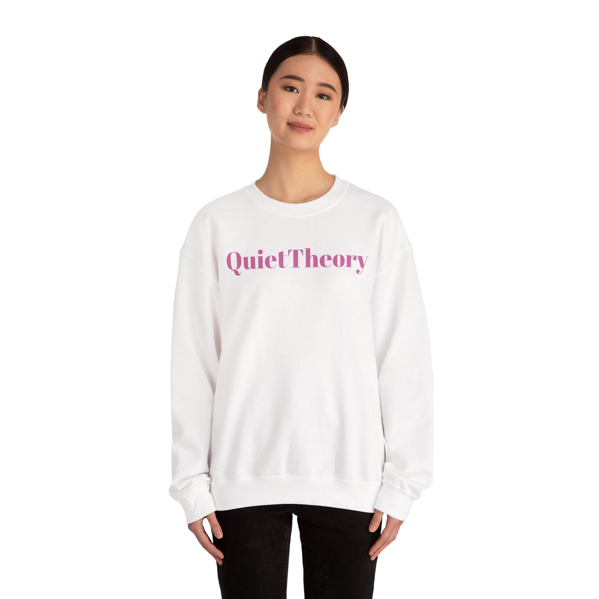 Quiet Theory Crewneck Sweatshirt — Minimalist Pink Text Pullover