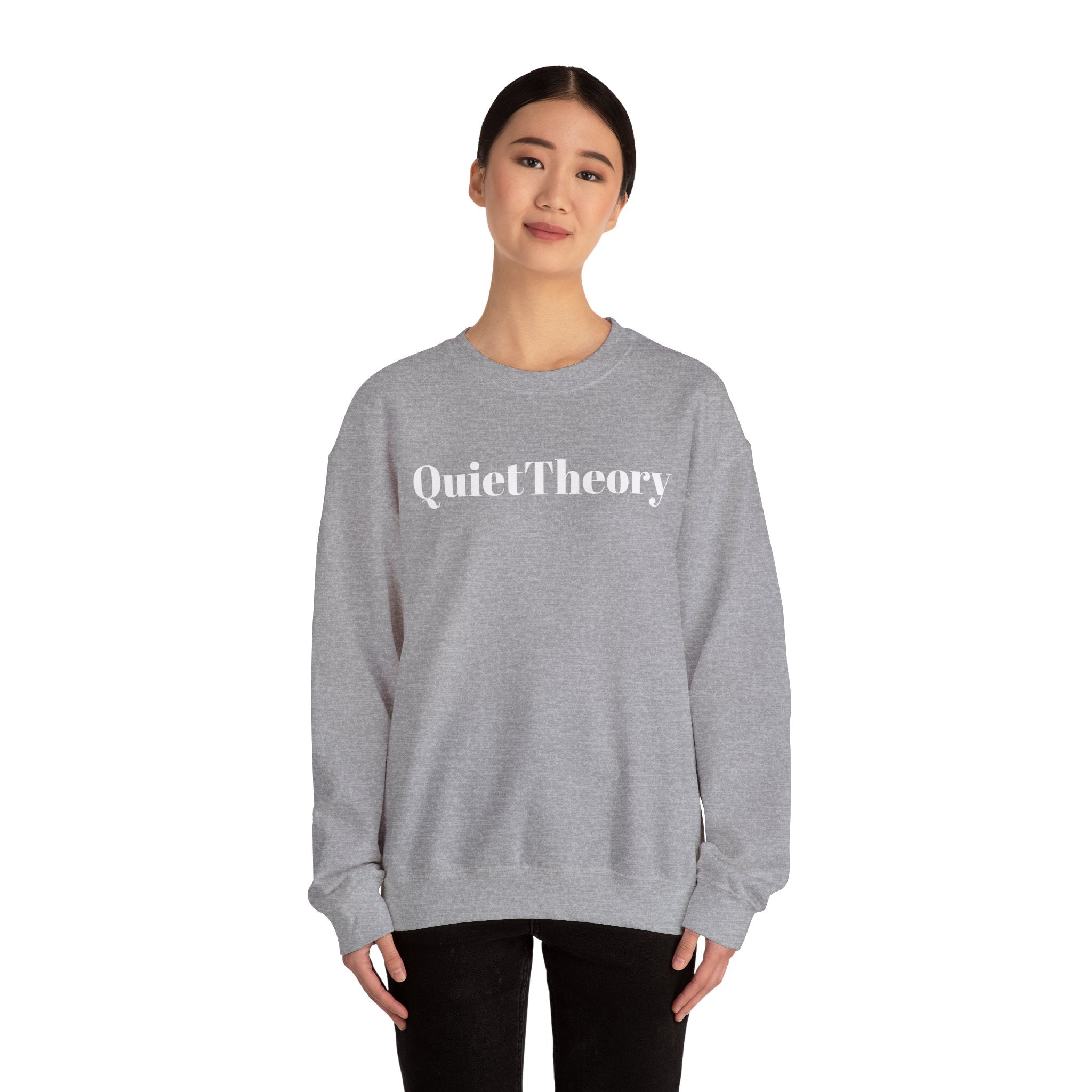 Quiet Theory Crewneck Sweatshirt — Minimalist Pink Text Pullover