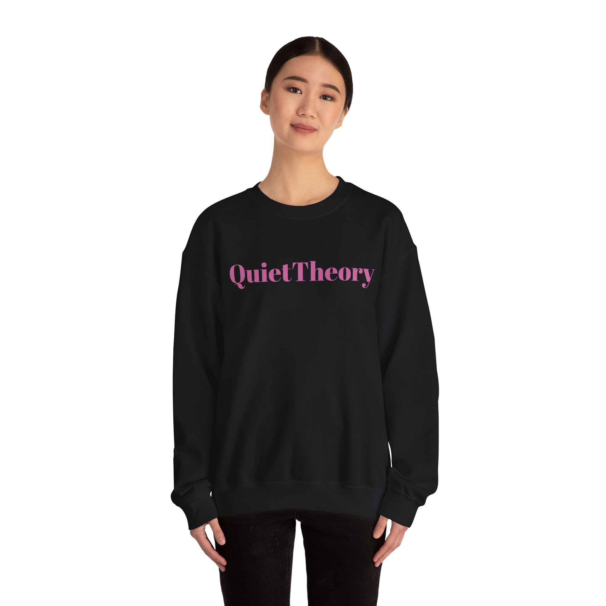 Quiet Theory Crewneck Sweatshirt — Minimalist Pink Text Pullover