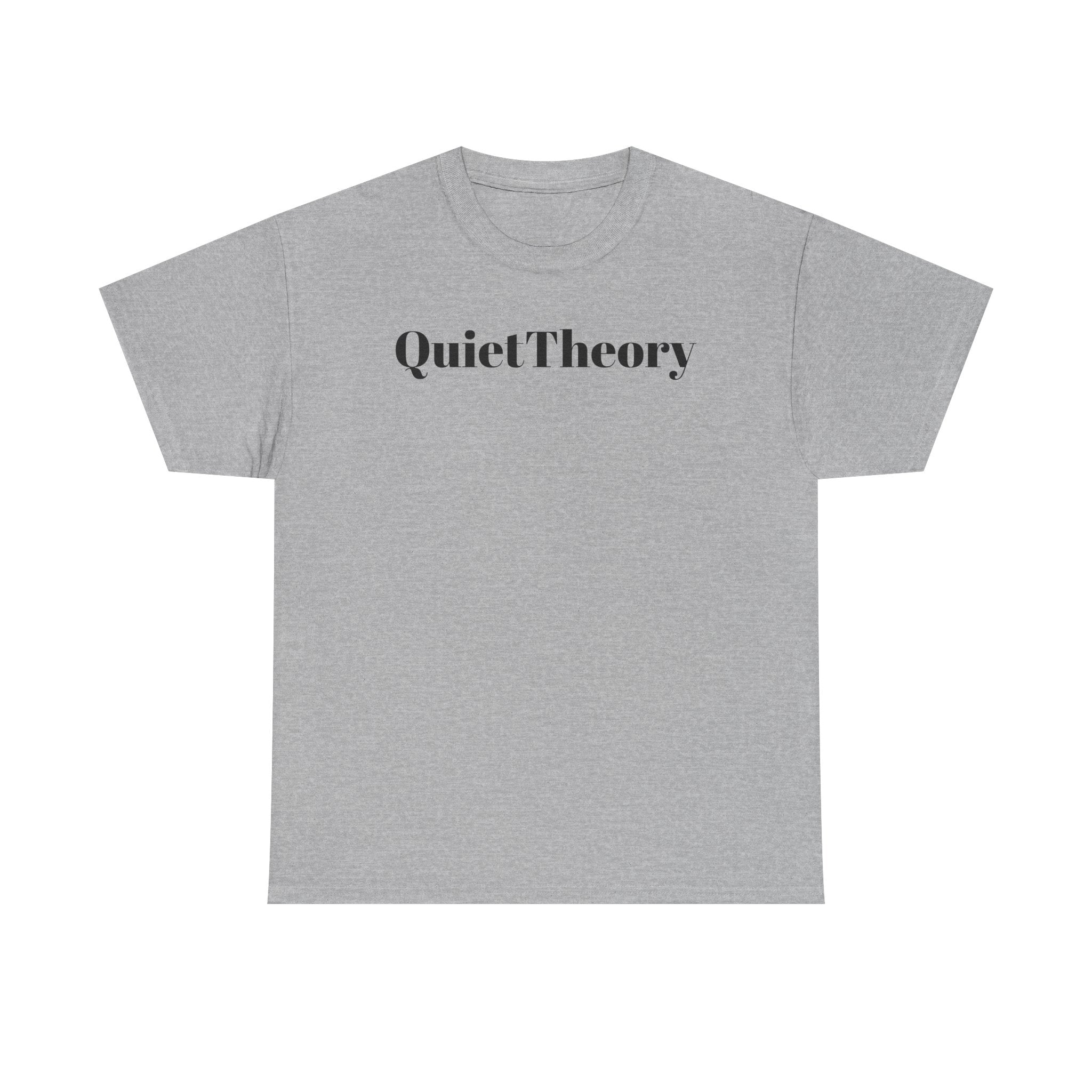 Quiet Theory Minimalist Graphic Tee — White Text Logo T-Shirt