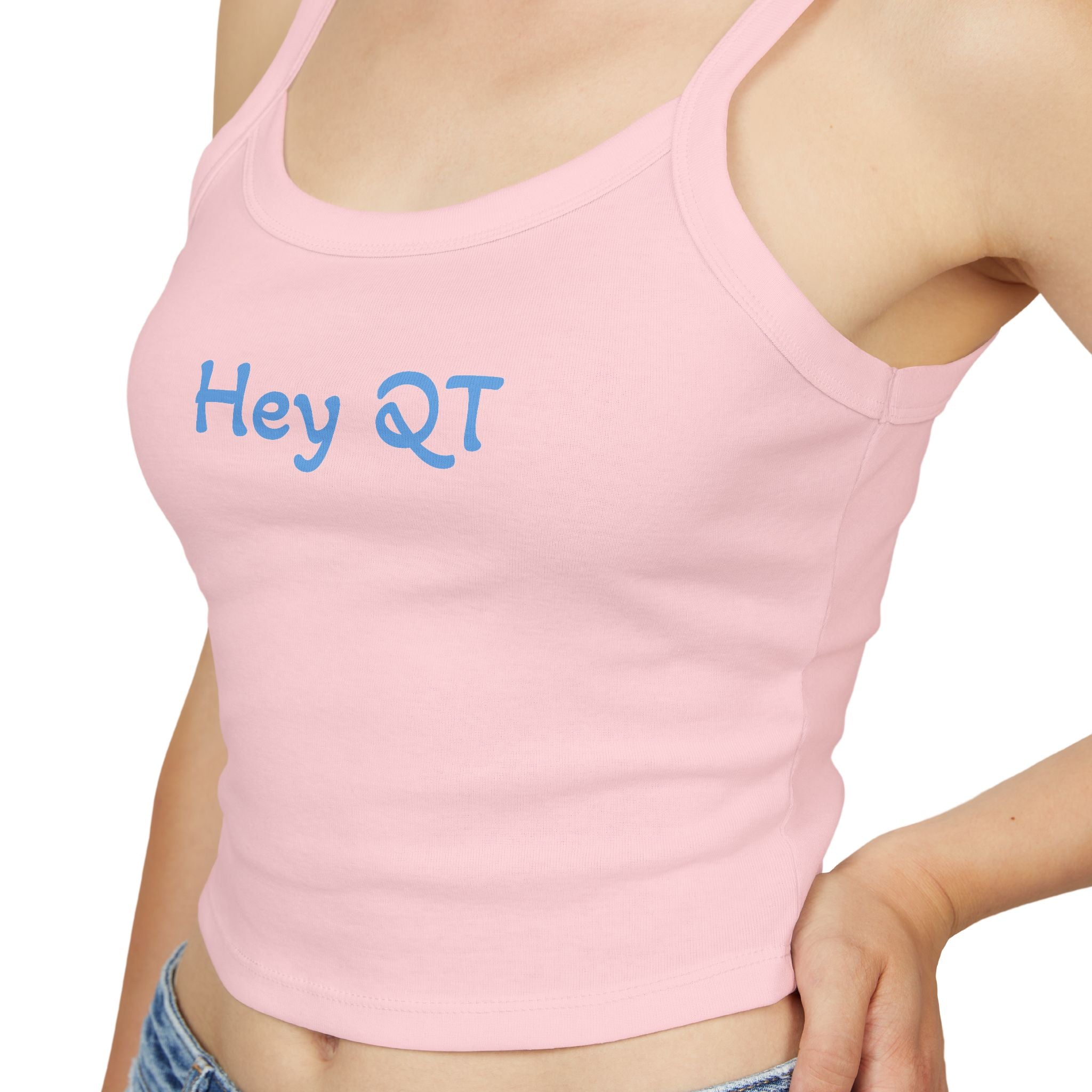 Hey QT Spaghetti Strap Tank Top — Cute Minimalist Crop Tank for Women