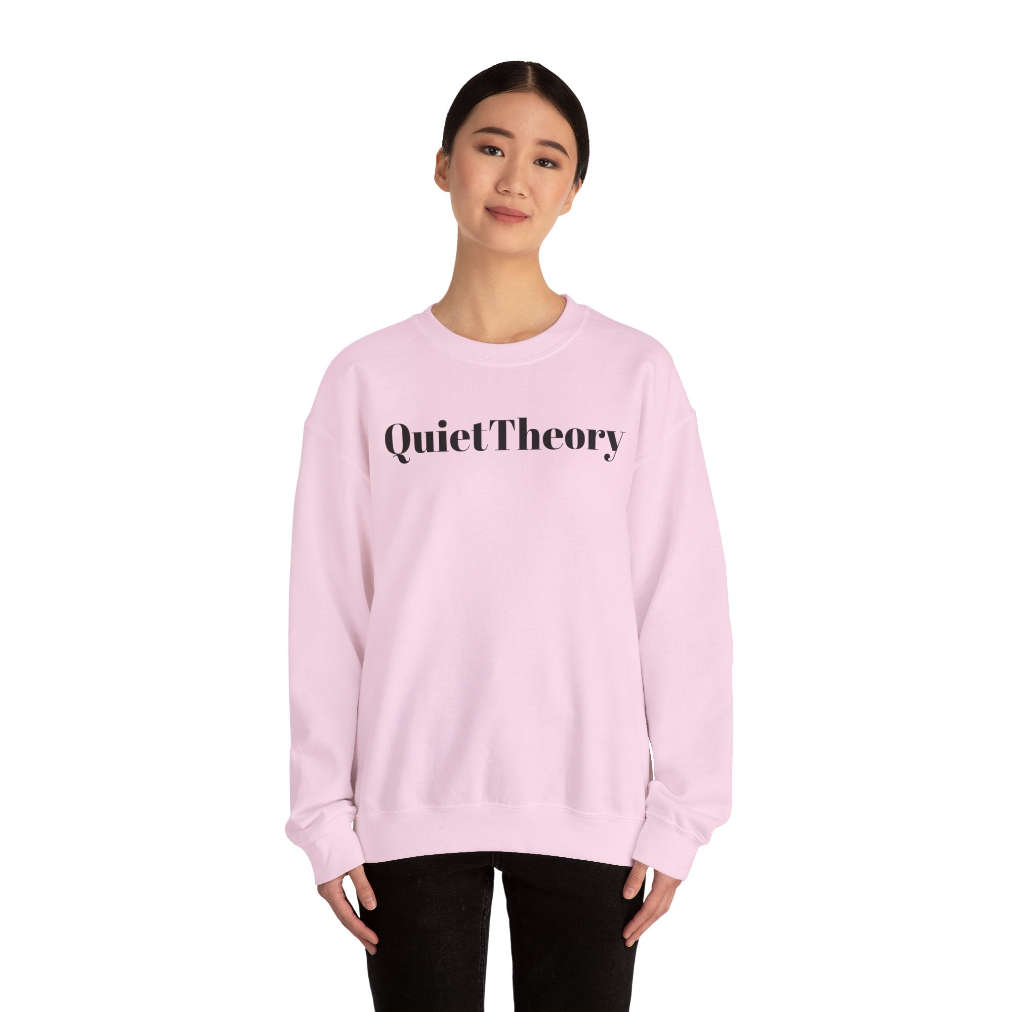 Quiet Theory Crewneck Sweatshirt — Minimalist Pink Text Pullover