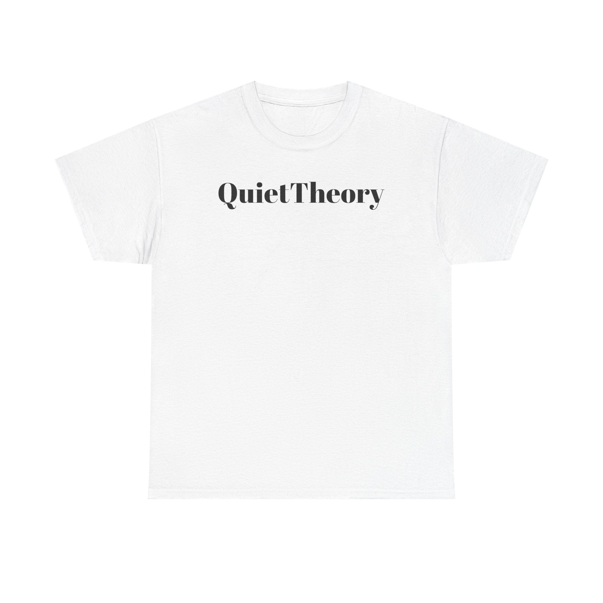 Quiet Theory Minimalist Graphic Tee — White Text Logo T-Shirt