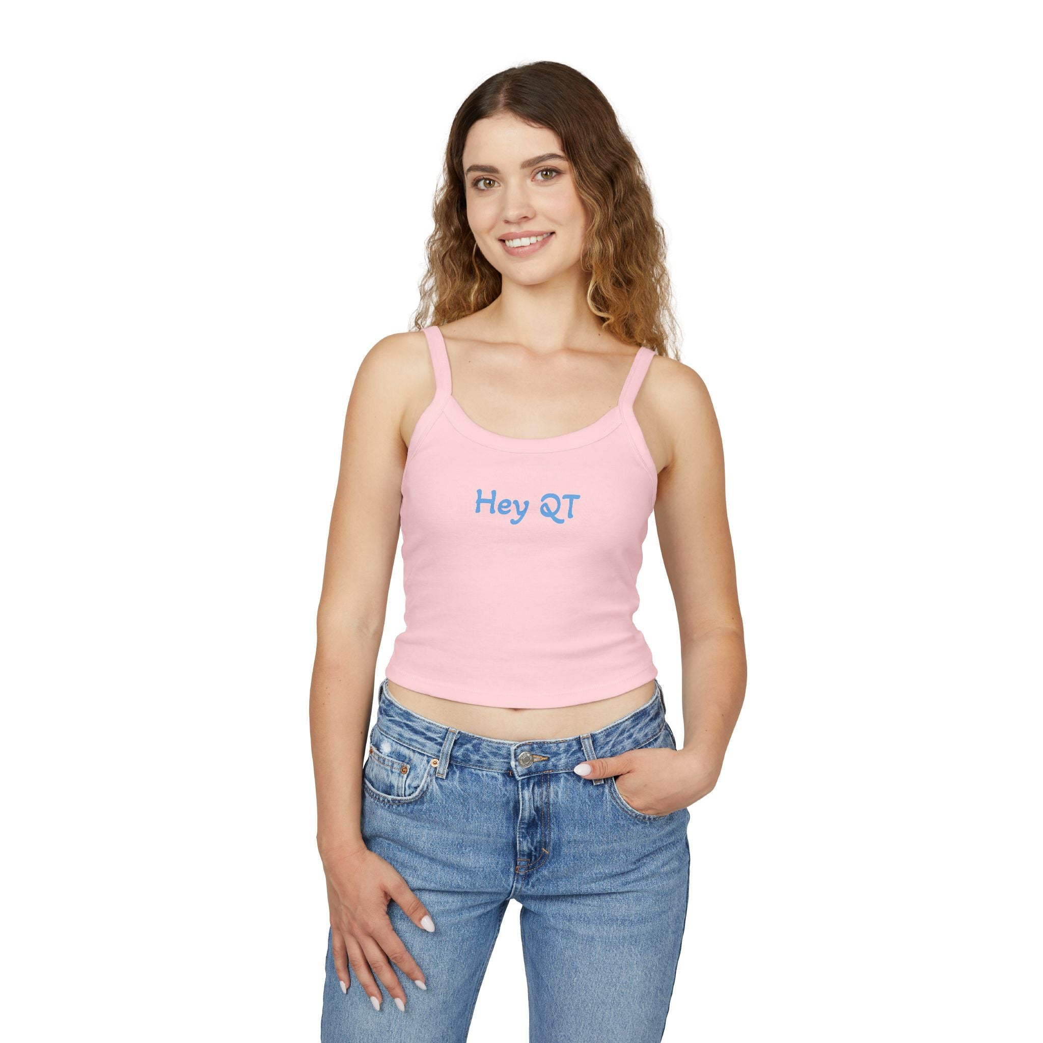 Hey QT Spaghetti Strap Tank Top — Cute Minimalist Crop Tank for Women