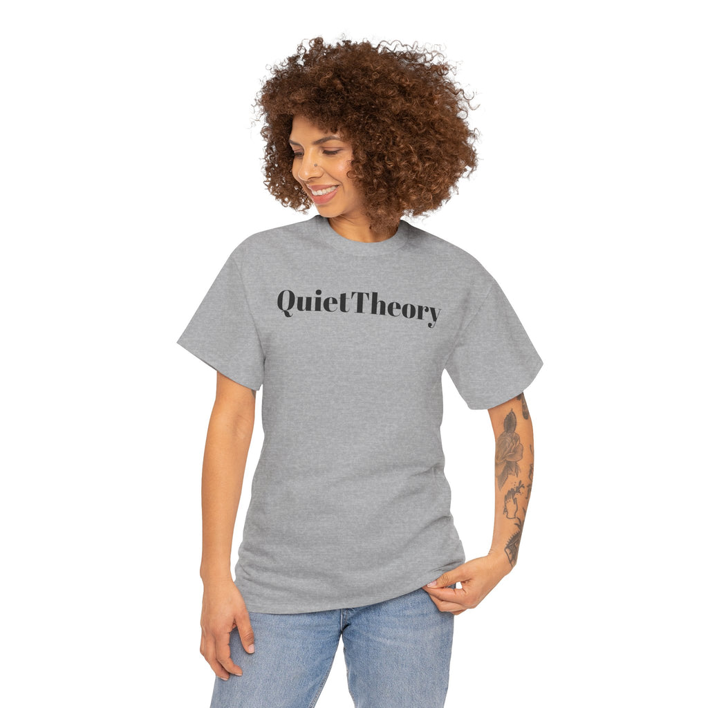 Quiet Theory Minimalist Graphic Tee — White Text Logo T-Shirt