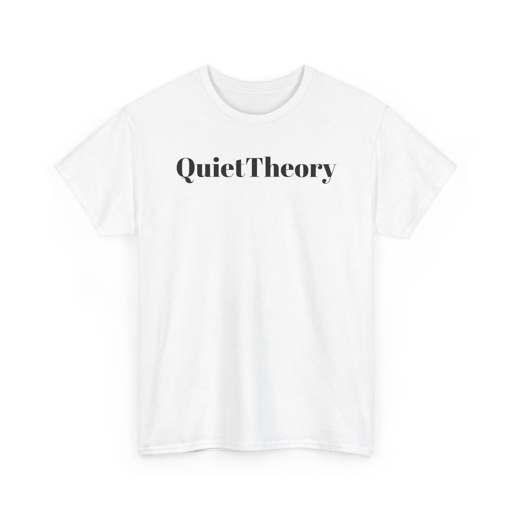 Quiet Theory Minimalist Graphic Tee — White Text Logo T-Shirt